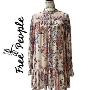 FREE PEOPLE DRESS IBIZA NIGHTS CHIFFON RUFFLE SZ XS FLOWY FAIRYTALE OATMEAL CORE
